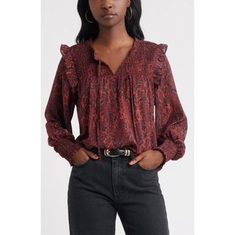 Treasure & Bond Smock Yoke Top in Black- Red Gemma Medallion at Nordstrom Rack, Size Xx-Small