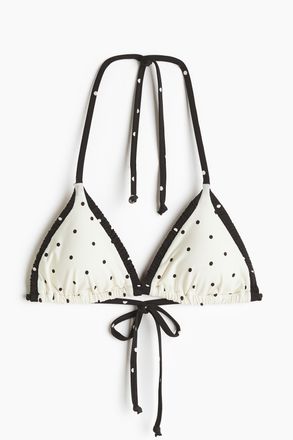 H&M Wattiertes Triangel-Bikinitop - Weiss/Polka Dots