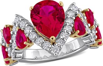 Mimi & Max Created Forever Created Ruby or Created Blue Sapphire and Lab-Grown Diamond Ring Sterling Silver