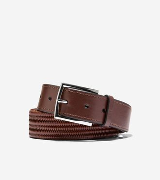 Cole Haan Mens 35MM Leather Stretch Braid Belt - Beige Size 32