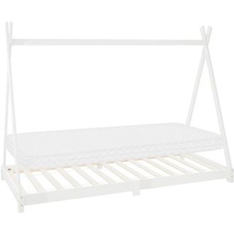 ML Design Ml-design - Cama Infantil Tipi De Madera Maciza De Pino Blanca 90x200 Cm Con Colch&oacute;n De Espuma Fr&iacute;a Oeko-tex 100 Somier Armaz&oacute;n De Listones Cuna India