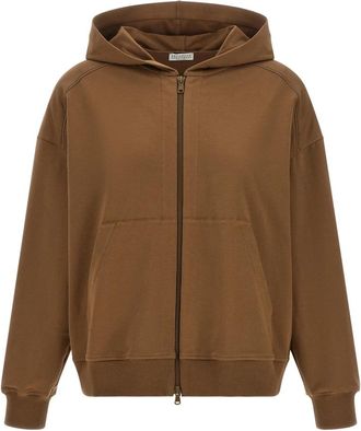 Brunello Cucinelli Shiny Trims Hoodie - Dames - Vesten met rits - Bruin - M - Katoen - Hoodies & sweatvesten