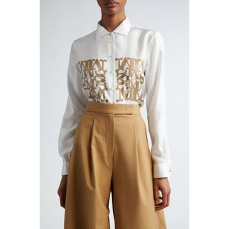 Max Mara Legno Monogram Print Silk Twill Shirt in Vanilla at Nordstrom, Size 6