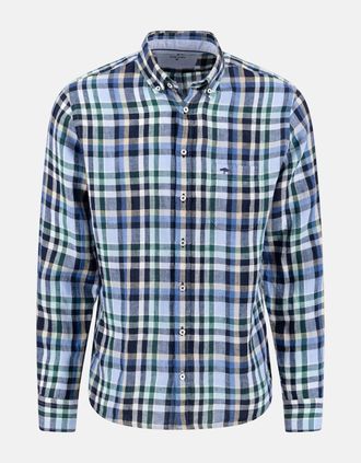 Fynch-Hatton Mens Check Pattern Pure Linen Button Down Shirt Pine Green - Checkered - Size: 44/Regular