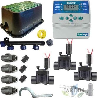 Hunter Pack Riego Autom&aacute;tico Irrigation 24v, 3 Zonas De Riego Para Tuberia De 32mm