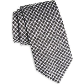 BOSS Angled Check Cotton & Silk Tie in Medium Grey at Nordstrom Rack