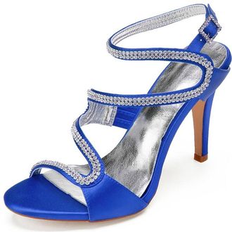Generic Wedding Heels Women Open Toe Heeled Sandals Sexy Bridal Stiletto for Party, Prom, Dating 10.5Cm,Blue,4 UK