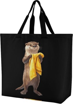 Generic Otter Bath Reusable Shopping Bags Large Capacity Grocery Bag Heavy Duty Tote for Women 40x40x16cm