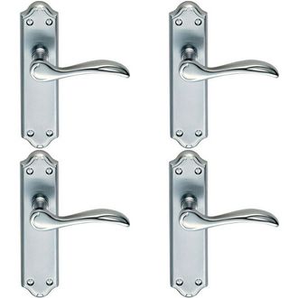 Loops 4x PAIR Curved Door Handle Lever on Latch Backplate 180 x 45mm Satin Chrome