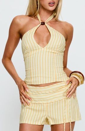 Princess Polly Electric Night Stripe Lace-Up Halter Top in Yellow Stripe at Nordstrom, Size 10