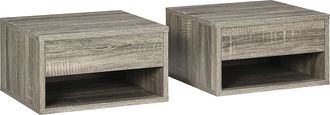 HOMCOM Floating Bedside Table Set Of 2 Wall Mounted Nightstand Brown | TJ Hughes