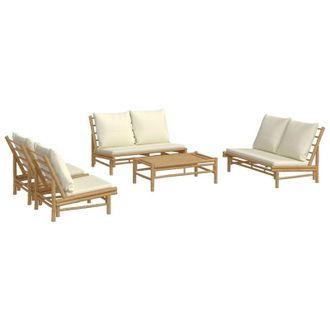 vidaXL Set De Muebles De Jard&iacute;n 5 Piezas Bamb&uacute; Y Cojines Blanco Crema Vidaxl