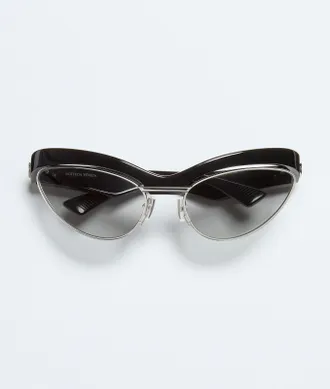 Bottega Veneta Duo Angle Cat Eye Sunglasses - Black - Unisex - 70% Polyamide & 30% Metal