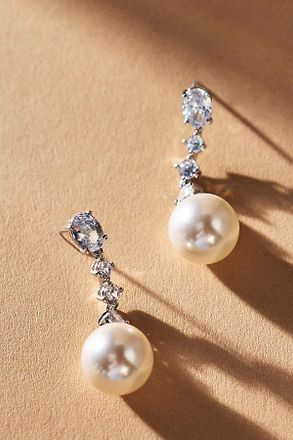 Nadri Oval Crystal Pearl Drop Earrings