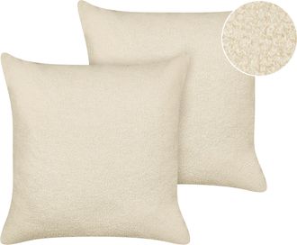 Beliani Beliani - Conjunto De 2 Cojines Decorativos De Boucl&eacute; Con Relleno Funda Extra&iacute;ble 60 X 60 Cm Beige Leuzea