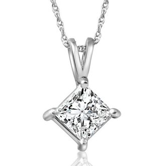 Pompeii3 1Ct Princess Cut Diamond Solitaire Pendant 14k White Gold Necklace Lab Grown