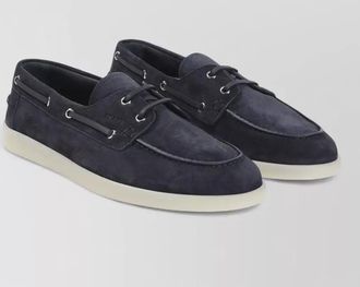 Prada boat lace up suede moccasin rubber sole