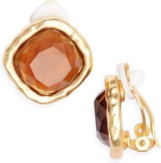Karine Sultan Bezel Clip-On Earrings in Orange/gold at Nordstrom