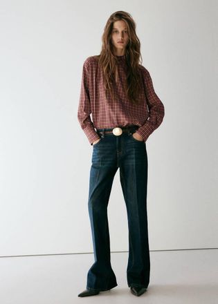 Mango Blusa quadri collo a V marrone - Donna - XS - MANGO