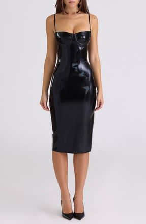 House of CB Noella Latex Midi Dress in Black at Nordstrom, Size X-Small