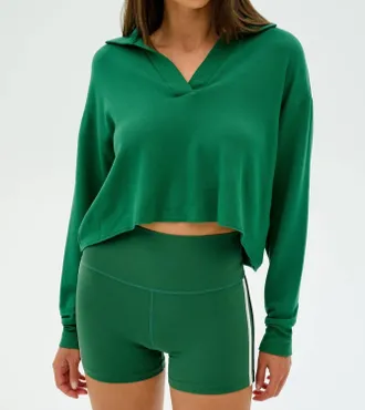 SPLITS59 Joan Fleece Polo Sweatshirt In Green
