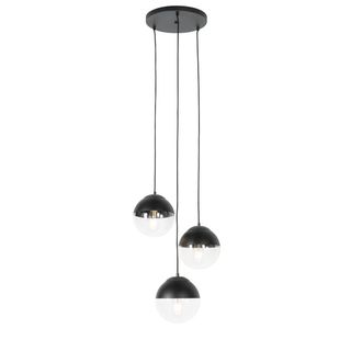 QAZQA Retro/vintage L&aacute;mpara Colgante Retro Negra Con Cristal Transparente Redonda 3-luces - Eclipse Vidrio Esfera Adecuado Para Led Max. 3 X 25 Watt - Qazqa