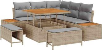 vidaXL Garden Sofa Set with Cushion 8 pcs Beige Poly rattan vidaXL
