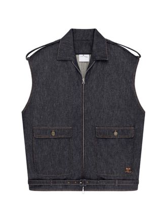 Courr&egrave;ges Womens Denim Sleeveless Bomber Jacket