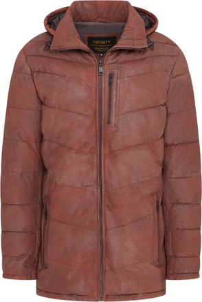 Infinity Leather Mens Tan Leather Quilted Jacket Hooded Puffer Winter Coat - Olyic