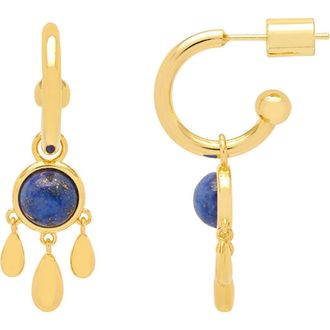 Estella Bartlett Semiprecious Stone Drop Hoop Earrings in Blue And Gold at Nordstrom