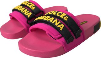 Dolce & Gabbana Womens Pink Black Logo Beachwear Flats Sandals Shoes Nylon Pu Polyester Elastane