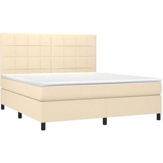 vidaXL Vidaxl - Cama Box Spring Colch&oacute;n Y Luces Led Tela Crema 160x200 Cm