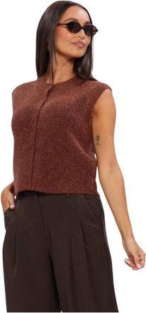 Selected Slflulu SL Button O-neck Vest - Dames - Vesten - Bruin - XL - Wol - Truien & Vesten