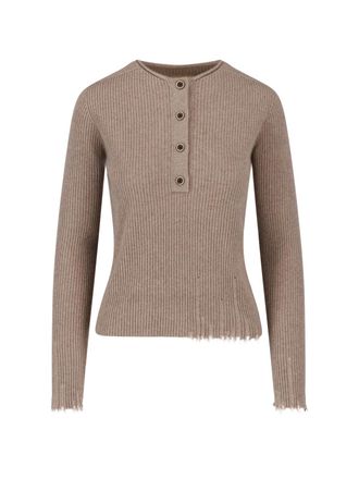 Uma Wang Ribbed Cashmere Sweater With Round Neckline And Button Closure