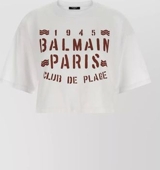 Balmain plage motif cropped crew neck t shirt
