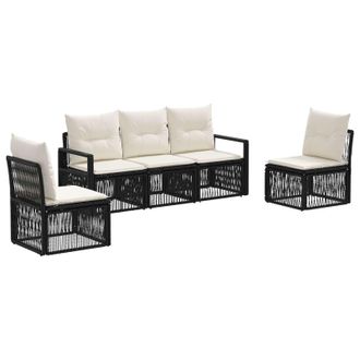 vidaXL Conjunto De Sof&aacute;s De Jard&iacute;n 5 Pcs Negro Rat&aacute;n Sint&eacute;tico Vidaxl
