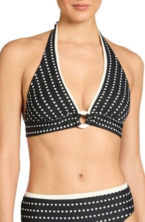 Robin Piccone Millie Halter Bikini Top in Black/Ecru at Nordstrom, Size X-Small
