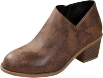 Generic Ankle Boots for Women UK Fashion Side Zip Elegant Short Boots Biker Booties Casual Leather Booties Business Office Work School Walking Shoes(C-Brown,1