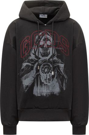 GCDS Black Graphic Hood Sweatshirt