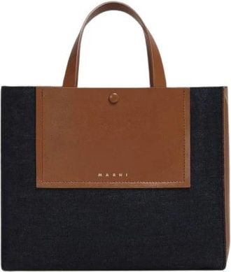 Marni Denim Bruine Schoudertas - Dames - Shoppers - Veelkleurig - ONE Size - Denim - Tassen