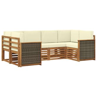 vidaXL Conjunto De Sof&aacute; Seccional Con Coj&iacute;n 5 Pcs Natural Y Crema Vidaxl