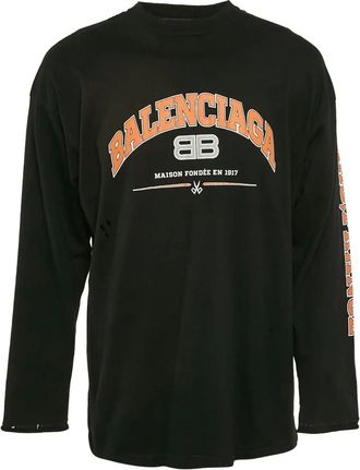 Balenciaga Top effetto vissuto a maniche lunghe con logo - Nero