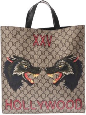 Gucci Beige Gg Supreme Canvas Leather Shoulder Bag Tote Bag (Pre-Owned)