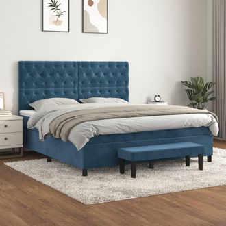 vidaXL Vidaxl - Cama Box Spring Con Colch&oacute;n Terciopelo Azul Oscuro 160x200 Cm