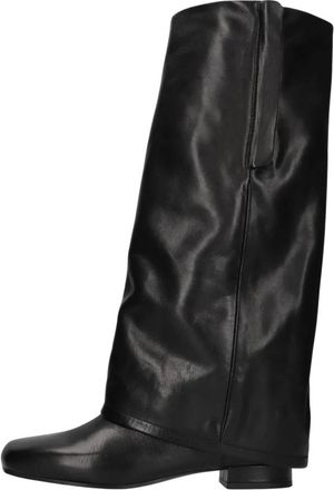 Ash Kimono Euro Teen Pull-On Vouwlaars Hoge Schacht - Dames - Laarzen met Hak - Zwart - 38 EU - Leer - Schoenen