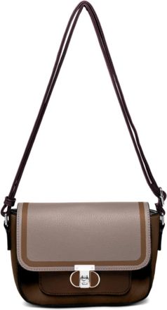 Generic Womens Colour Block Crossbody Handbag with Twist Lock Flap, Small Shoulder Bag with Zip Top Compartment, Adjustable PU Strap, Compact Everyday Purse (