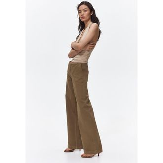 H&M Wide Twill Trousers in Olive Green at Nordstrom, Size 10