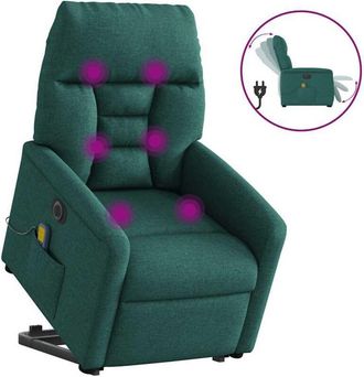 vidaXL Vidaxl - Sill&oacute;n Masaje El&eacute;ctrico Reclinable Elevable Tela Verde Oscuro