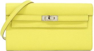 Herm&egrave;s Kelly Lime Chevre Leather Chain/Shoulder Wallet (Pre-Owned)