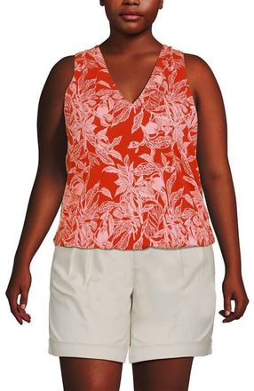 Lands End Plus Size Lightweight Jersey Blouson Vneck Tank in Orange/peach Etched Leaves at Nordstrom, Size 3 X